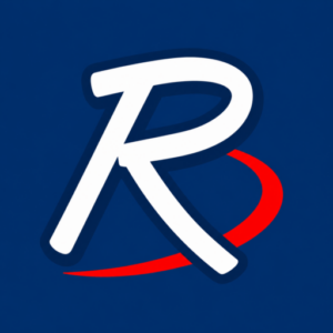 Icône Renouvie avec la lettre R stylisée en blanc sur fond bleu marine, accompagnée d’un accent rouge.